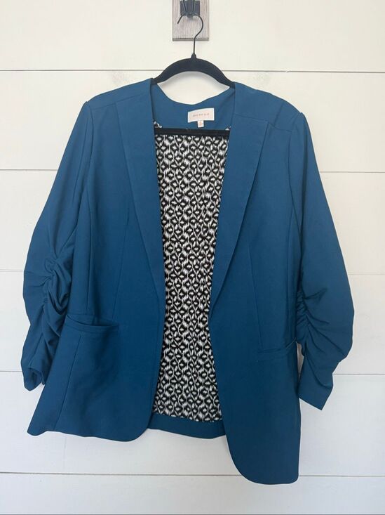Skies Are Blue Jackets & Blazers - Skies are Blue Women’s XL Blue Blazer Scrunched Sleeve Career Office Core